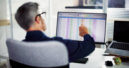 Business Data Audit Spreadsheet On Analyst Computerの写真素材