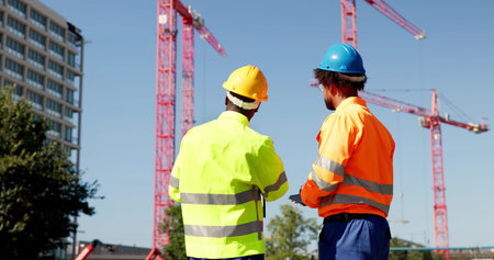 Construct Site Engineer Pointing. Worker Inspector With Clipboardの写真素材