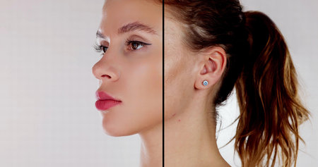 Woman Before And After Face Lift Therapy Injection