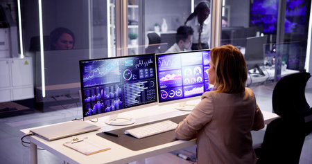 Financial Business Analytics Data Dashboard. Analyst Womanの写真素材