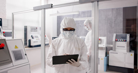 Pharmaceutical Industry Manufacturing Factory. Medical Engineer Using Technology