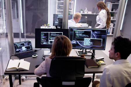 Software Programmer Or Coder Woman Using Office Computerの写真素材