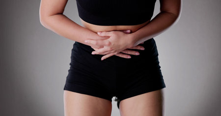 PMS Menopause Symptoms. Girl Tummy Stomach Painの写真素材