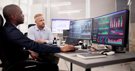 African American Data Analyst Using Data Analytics KPI Dashboard