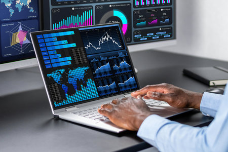 Corporate Business Broker Analyzes Stock Analytics and KPIs