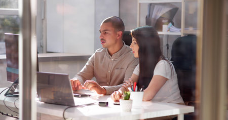 Business Business Meeting At Office Workplace Near Laptop Computer