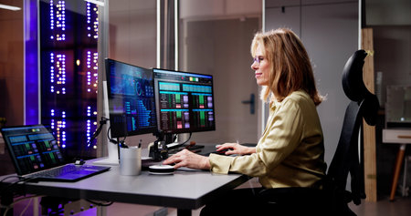 Computer Analyst Looking at Data for Analytic Analytics and KPIの写真素材