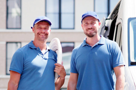 Skilled Man in Car: Electrician, HVAC Technician, and Plumberの写真素材