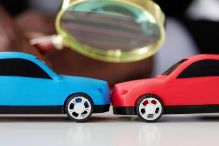 Experienced Expert Investigates Vehicle Motor in Car Accidentの写真素材