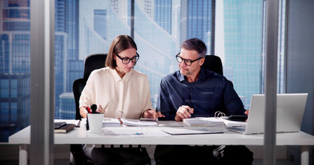 Office Advisory: Woman and Man Accountants Seeking Advisorの写真素材