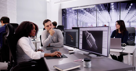 Industrial Engineers In Factory. Robot Design Innovationの写真素材