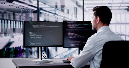 Web Developer Coding On Computer To Develop Codeの写真素材