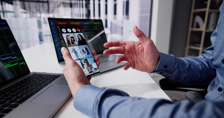 Virtual Video Conference Call Meeting And Financial Presentationの写真素材