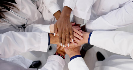 Diverse Medical Healthcare Staff Team Hands Stack