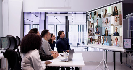 Online Video Conference Call In Boardroom Meeting