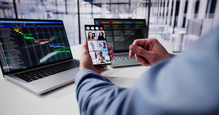 Virtual Video Conference Call Meeting And Financial Presentationの写真素材
