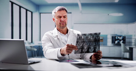 Doctor Screening Spine Bones X Ray In Office