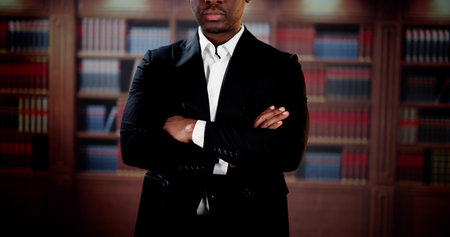 Male Attorney With Arms Crossed. Lawyer In Office