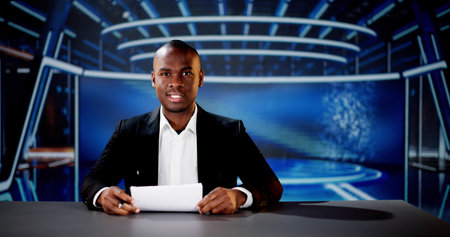 Press News TV Talk. Journalist Media Newscasterの写真素材