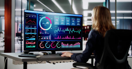Financial Business Analytics Data Dashboard. Analyst Woman