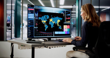 Financial Business Analytics Data Dashboard. Analyst Woman
