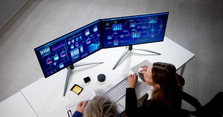 Industrial Data Automation System On Computer. Engineer Operator