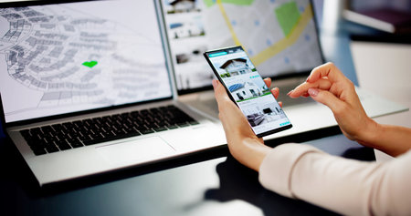 Woman Searching Real Estate Property Or House Online