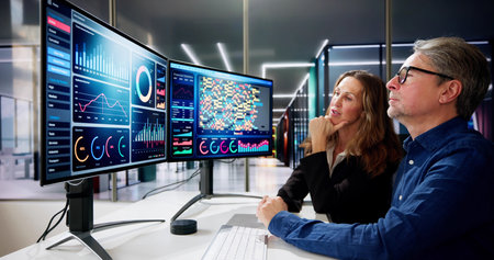 Performance Analytics Dashboard Tech On PC Screen. Computer Dashboard