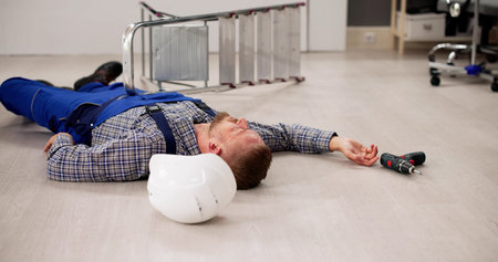 Handyman Injured After Falling From Ladder. Work Accident