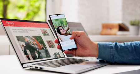 Online Social Mobile Phone App. Woman Swiping