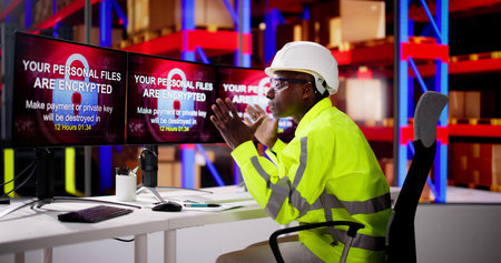 Warehouse Worker Confused With Malware Attack. Security Breach