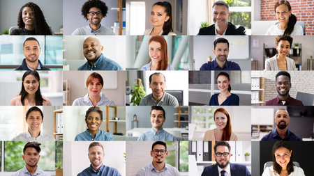 Black people in virtual office conference call videoの写真素材