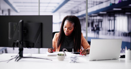 Accountant Women At Desk Using Calculator For Accounting