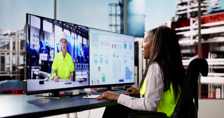 Online Webinar Meeting At Chemical Plant. Videoconferencing