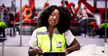 Woman Video Conference At Modern Car Facrtory
