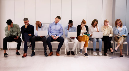 Unemployed Job Seekers. Bored People Waiting For Interview