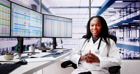 Hospital Doctor Using Spreadsheet For Billing Codes On Desktop