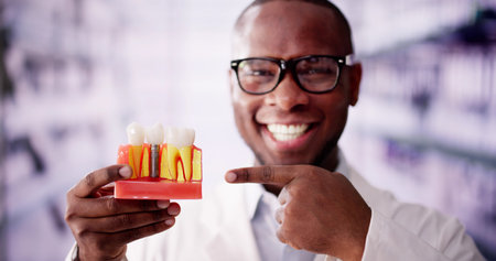 Precision Technology in Dentistry: African American Man with Dental Implants and Ceramic Crowns...