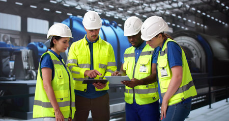 Engineers Checking Industrial Facility. OSHA Inspection At Power Plant