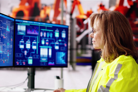 Men In Automotive Car Factory Using Scada System