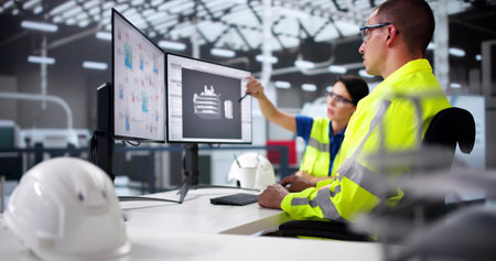 Engineer Doing 3D CAD Model Design On Computer At Factoryの写真素材
