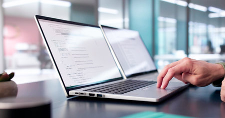Coder Using Computer At Desk. Web Developer