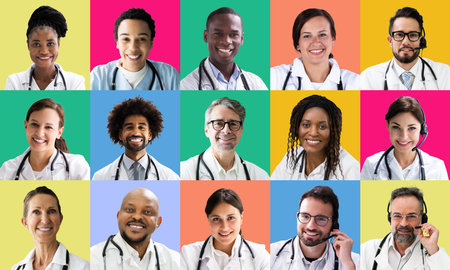 Diverse Doctor Faces Photo Collage. Multiethnic Group