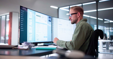Digital Electronic Bill And Accountant E Invoice On Desktop Computer