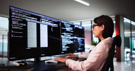 Web Developer Coding On Computer To Develop Codeの写真素材