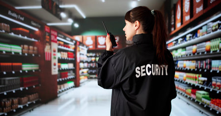 Retail Shop Secure Guard Service. Grocery Shop Controlの写真素材
