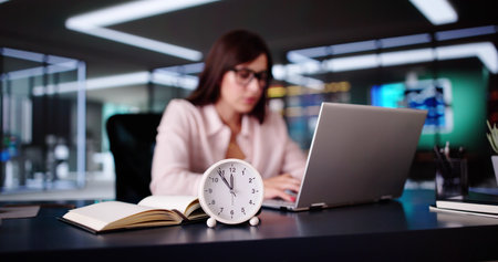 Accountant Calculating Bill With Time Clock. Money Alarm