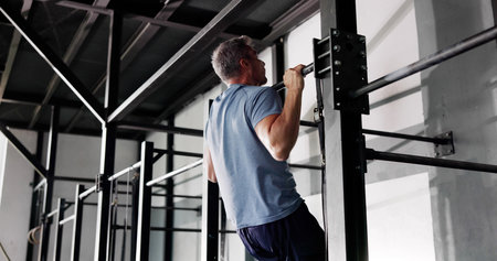 Strong Young Man Doing Pull Up Workout Training