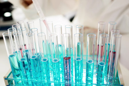 Chemical Scientist Woman Using Test Tubes For Medical Education