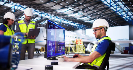 Airport Repair And Check Service Team Doing Plane Maintenance